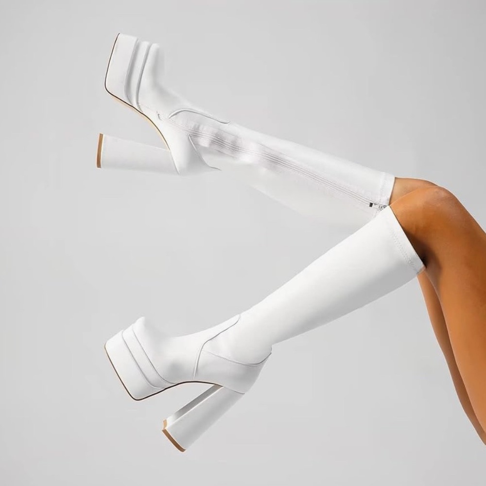 Wet Kiss White Chunky Platform Knee-High Boots
